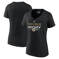 T-shirt à col en V authentique Boston Bruins noir pour femme