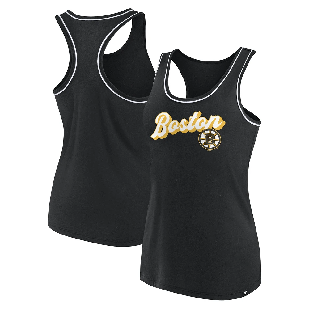 Débardeur à col rond et dos nageur avec logo Boston Bruins noir pour femme