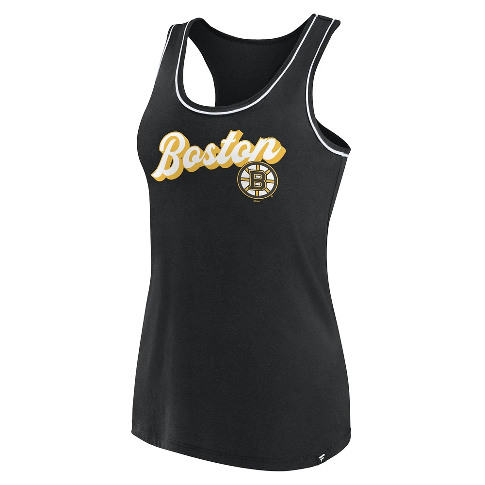 Débardeur à col rond et dos nageur avec logo Boston Bruins noir pour femme