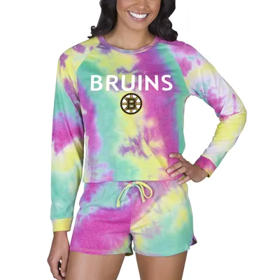 Boston Bruins Concepts Sport Women's Velodrome Tie-Dye Long Sleeve Top & Shorts Set