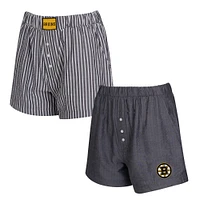 Women's Concepts Sport  Charcoal Boston Bruins Two-Pack Boxer Shorts Set