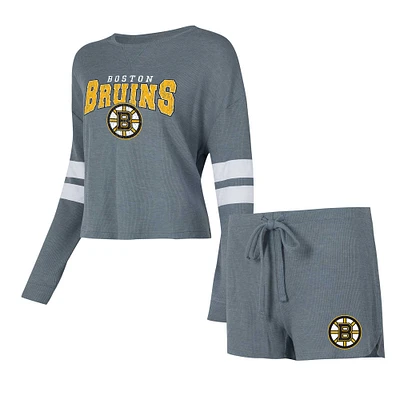 Ensemble de nuit Concepts Sport gris Boston Bruins Meadow T-shirt à manches longues et short pour femmes