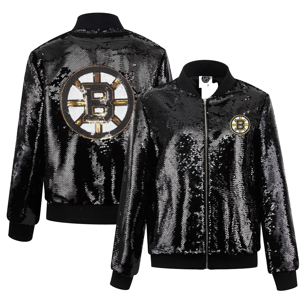 Veste zippée à paillettes Cuce Black Boston Bruins pour femme