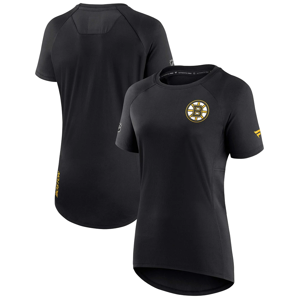 Women's Fanatics Black Boston Bruins Authentic Pro Rink Raglan Tech T-Shirt