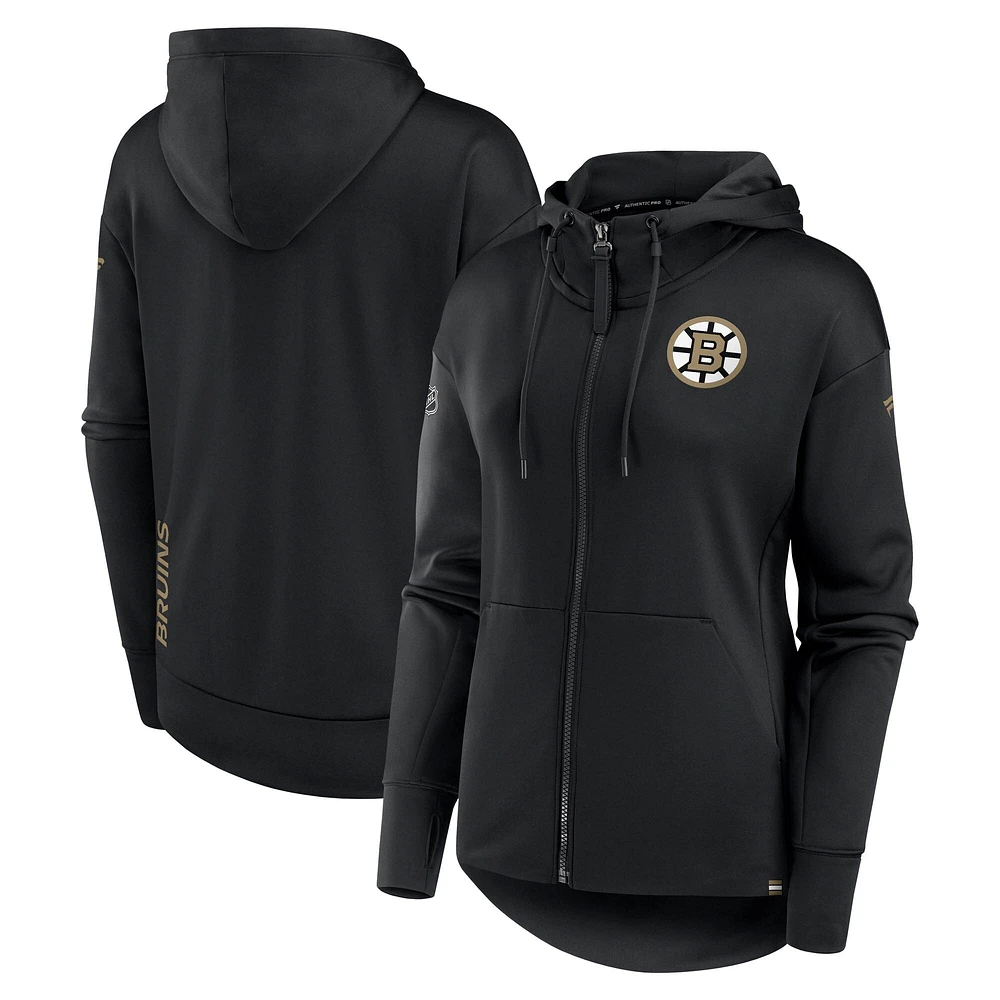 Women's Fanatics Black Boston Bruins Authentic Pro Scuba Neck Full-Zip Hoodie