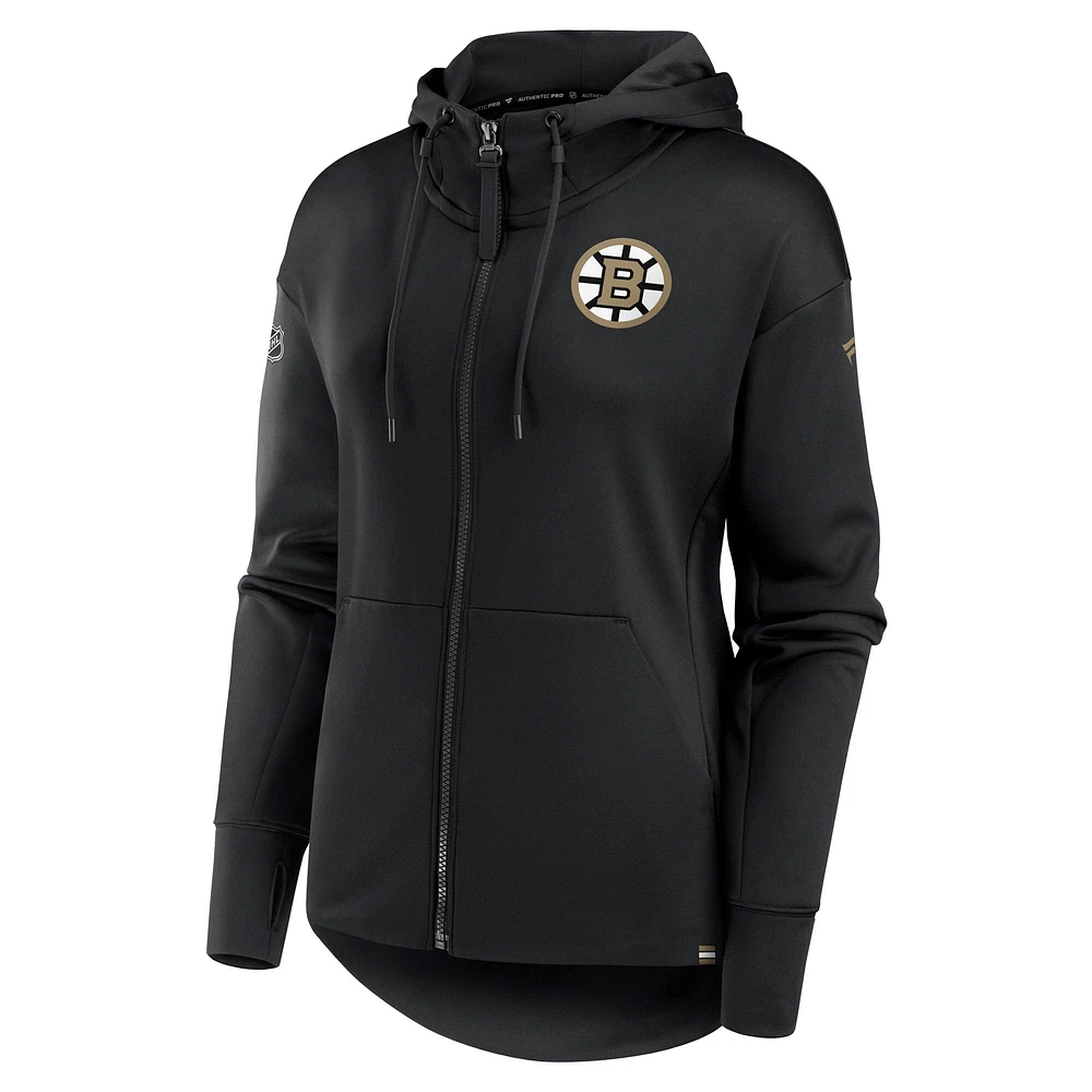 Women's Fanatics Black Boston Bruins Authentic Pro Scuba Neck Full-Zip Hoodie