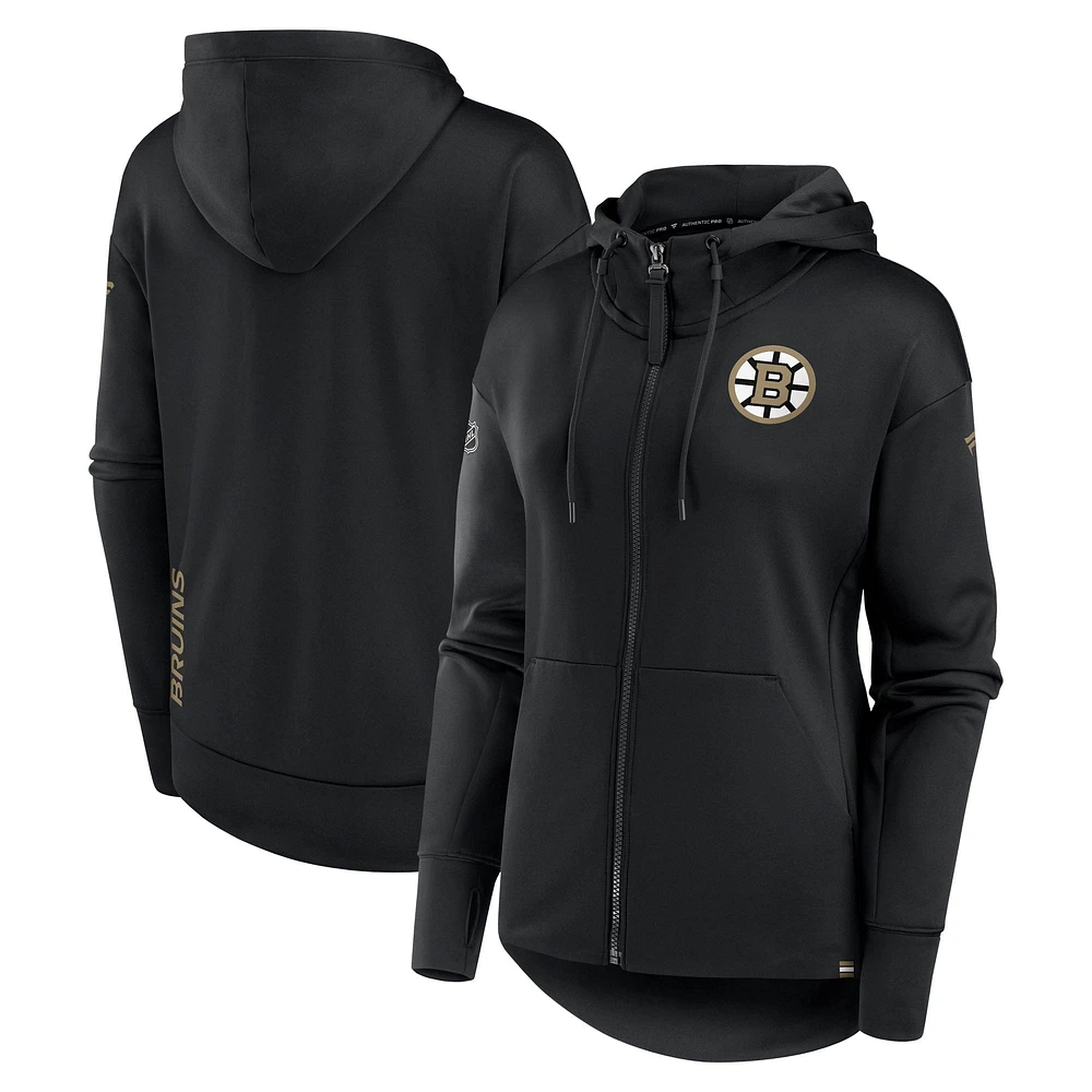 Women's Fanatics Black Boston Bruins Authentic Pro Scuba Neck Full-Zip Hoodie