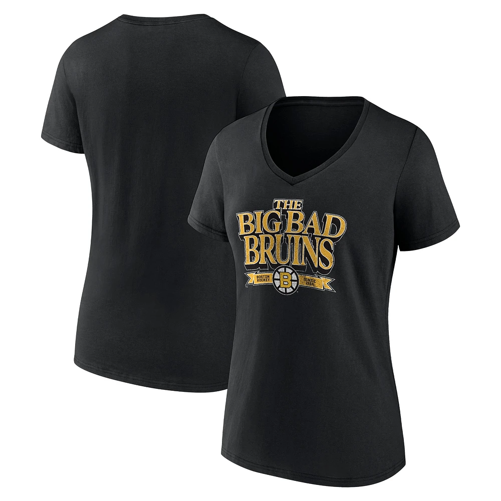 T-shirt noir avec bannière du centenaire des Bruins de Boston Fanatics pour femmes