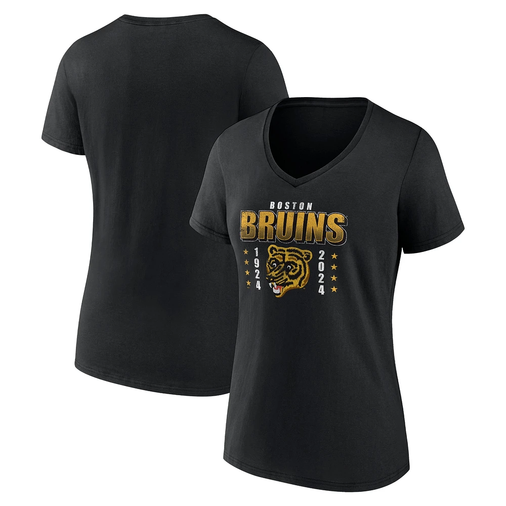 T-shirt noir du centenaire des Bruins de Boston Fanatics pour femmes