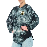 Women's Fanatics Black Boston Bruins Crystal-Dye Long Sleeve T-Shirt