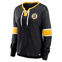 Women's Fanatics Black Boston Bruins Effervescent Exclusive Lace-Up Long Sleeve T-Shirt