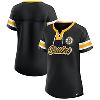 Women's Fanatics Black Boston Bruins Iconic Athena Lace-Up T-Shirt