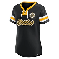 Women's Fanatics Black Boston Bruins Iconic Athena Lace-Up T-Shirt