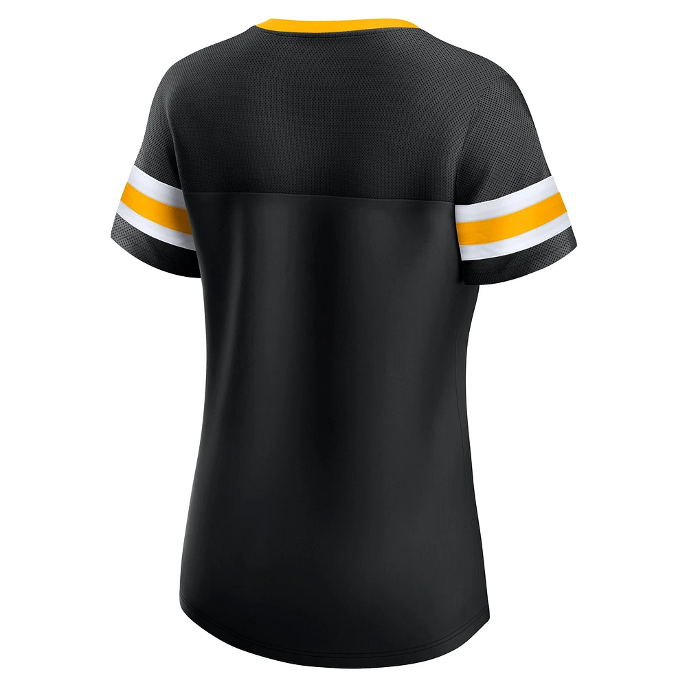 Women's Fanatics Black Boston Bruins Iconic Athena Lace-Up T-Shirt