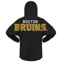 Women's Fanatics Black Boston Bruins Jersey Lace-Up V-Neck Long Sleeve Hoodie T-Shirt