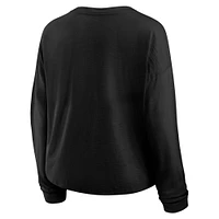 Women's Fanatics Black Boston Bruins Oversized All Out Effort Long Sleeve Henley T-Shirt