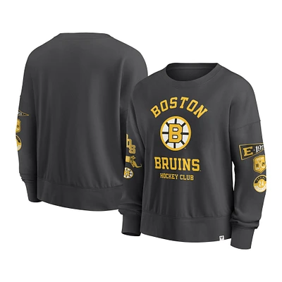 Women's Fanatics  Black Boston Bruins Oversized Vintage Go Team Pullover Sweatshirt