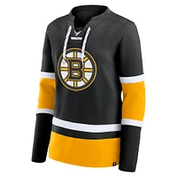 Women's Fanatics Black Boston Bruins Prime Time Lace-Up Long Sleeve T-Shirt