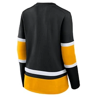 Women's Fanatics Black Boston Bruins Prime Time Lace-Up Long Sleeve T-Shirt