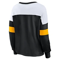 T-shirt à manches longues et col en V lacets pour femmes Fanatics Boston Bruins Take the Shot noir