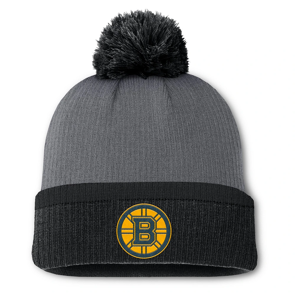 Women's Fanatics  Charcoal Boston Bruins Cuffed Knit Hat with Pom