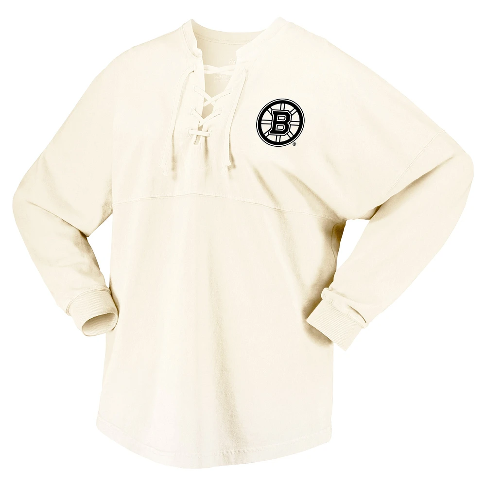 Women's Fanatics  Cream Boston Bruins Original Six Lace-Up Spirit Jersey Long Sleeve T-Shirt