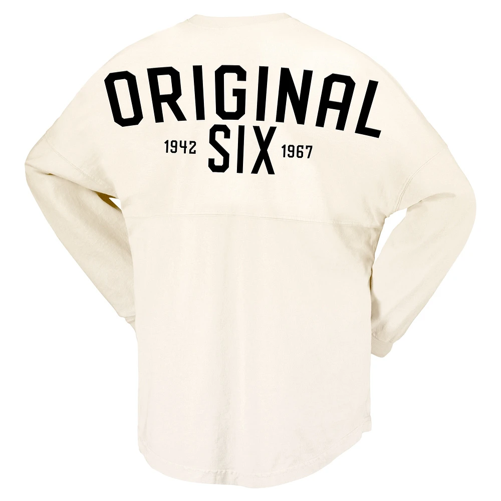 Women's Fanatics  Cream Boston Bruins Original Six Lace-Up Spirit Jersey Long Sleeve T-Shirt