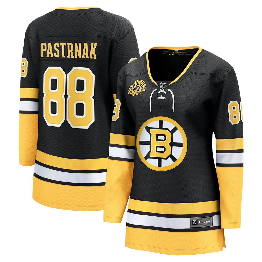Maillot de joueur première division des Bruins Boston 100e anniversaire Fanatics David Pastrnak noir pour femmes