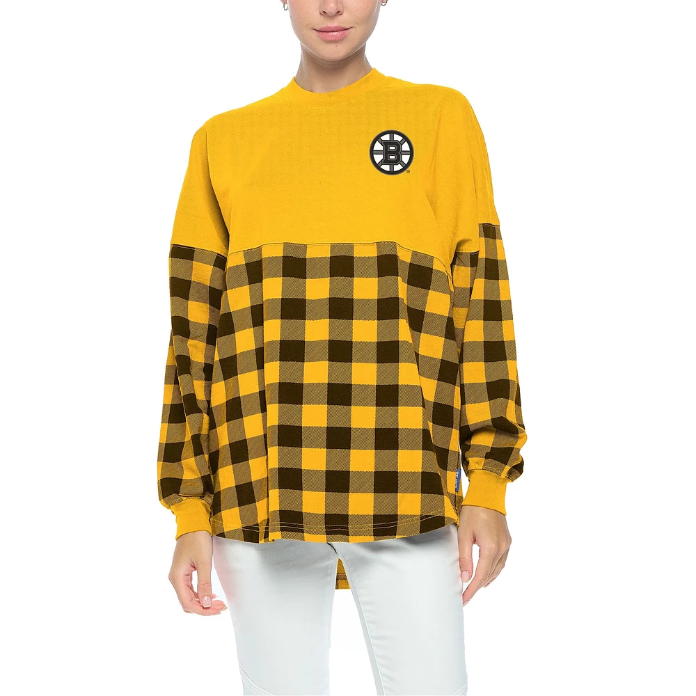 T-shirt à manches longues carreaux Buffalo Fanatics Gold Boston Bruins pour femmes