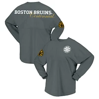 T-shirt gris en jersey Spirit du 100e anniversaire des Bruins de Boston Fanatics pour femmes