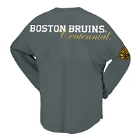 T-shirt gris en jersey Spirit du 100e anniversaire des Bruins de Boston Fanatics pour femmes