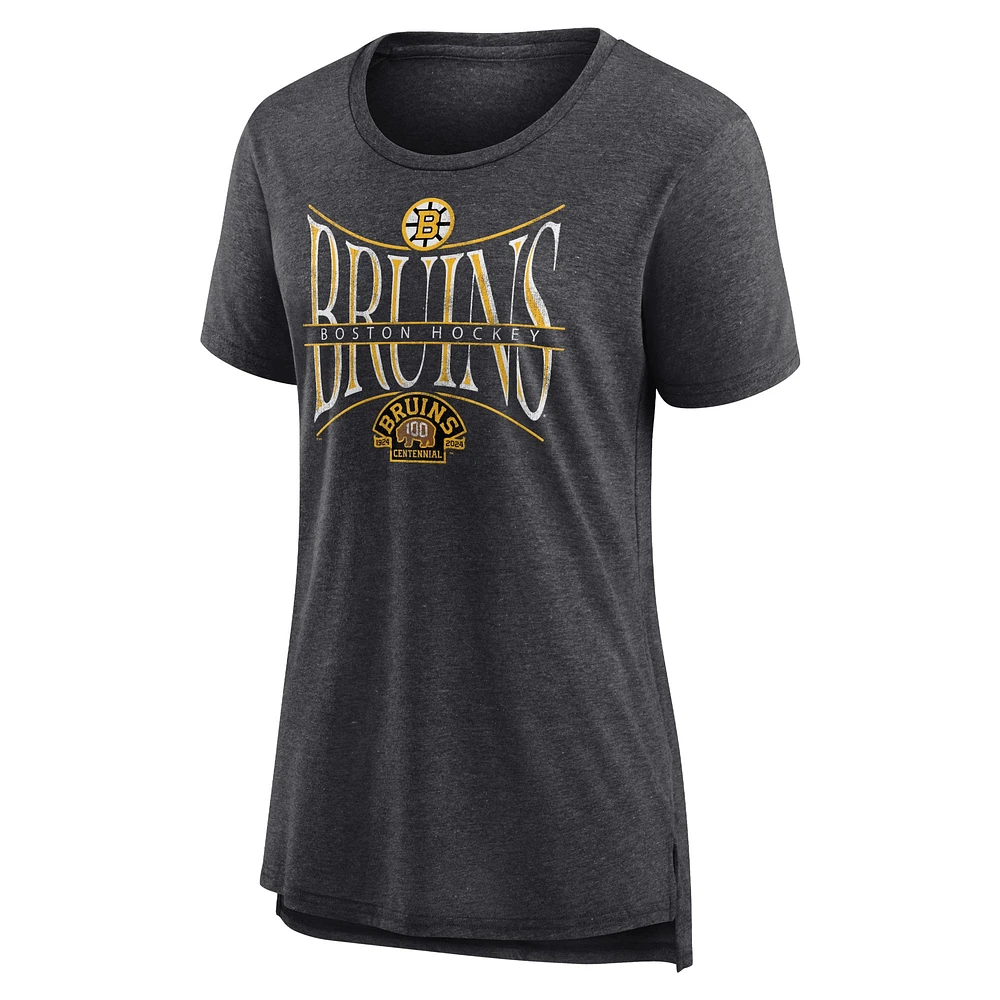 Women's Fanatics  Heather Charcoal Boston Bruins Centennial Hockey Tri-Blend T-Shirt