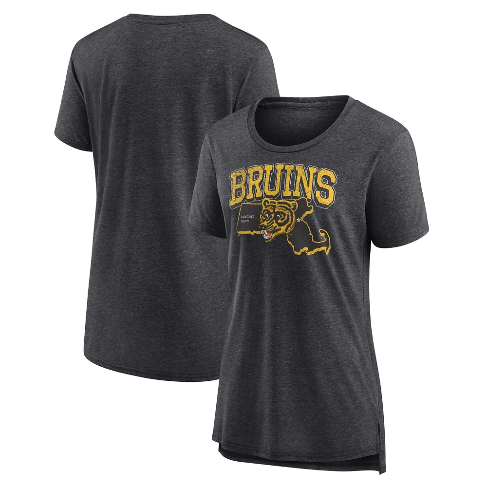 T-shirt tri-mélange de l'équipe du centenaire des Bruins Boston Fanatics Heather Charcoal pour femmes