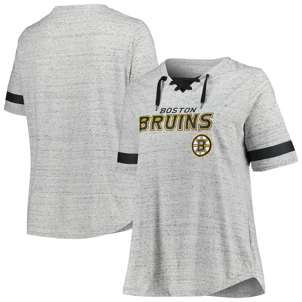 T-shirt à lacets grande taille Fanatics Heather Grey Boston Bruins pour femmes