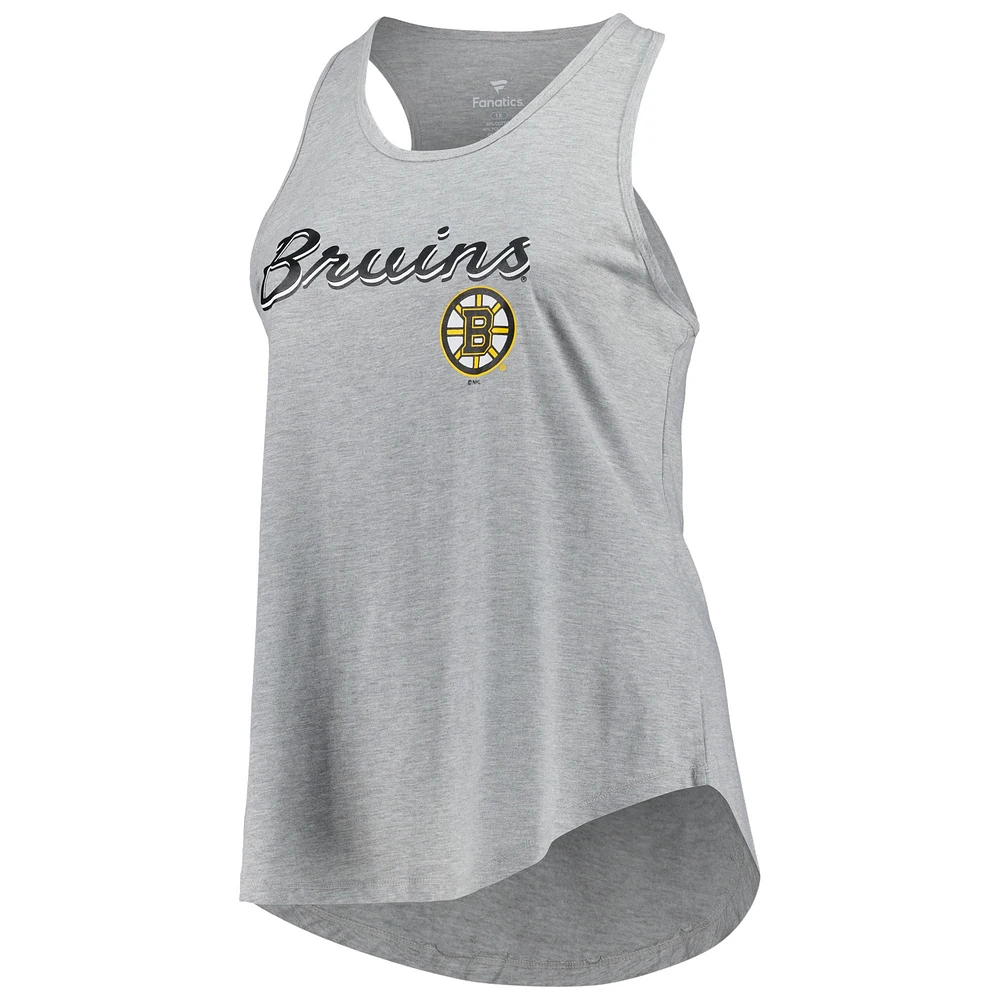 Débardeur à dos nageur taille plus Fanatics Heather Grey Boston Bruins pour femmes