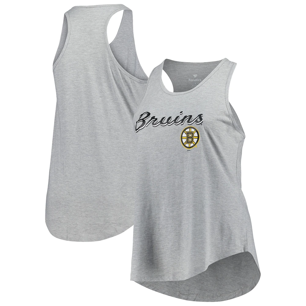 Women's Fanatics Heather Gray Boston Bruins Plus Racerback Tank Top