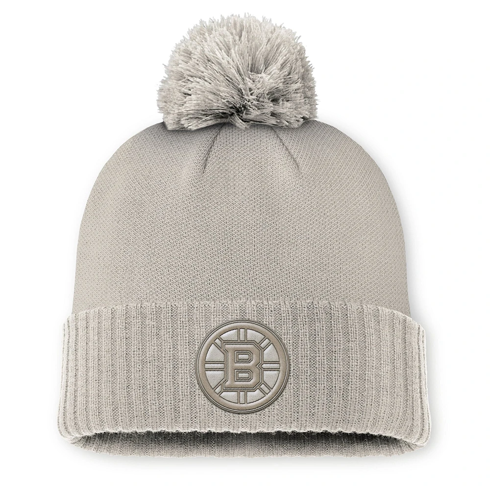 Bonnet en tricot à revers et pompon authentique des Bruins de Boston Fanatics Tan pour femme