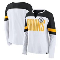 Women's Fanatics White/Black Boston Bruins Frozen Long Sleeve Notch Neck T-Shirt