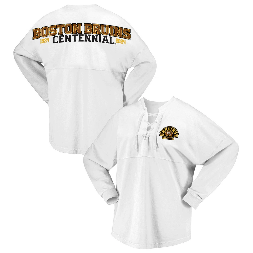 Women's Fanatics White Boston Bruins 100th Anniversary Spirit Jersey T-Shirt