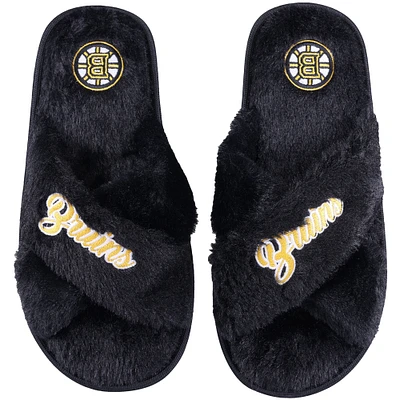 Pantoufles FOCO Boston Bruins Script Cross Slide pour femmes