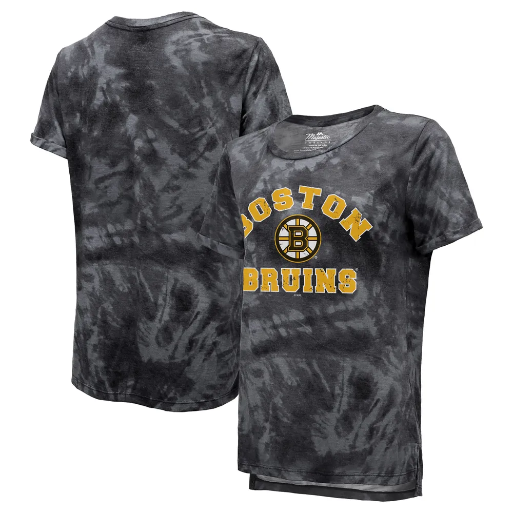 Majestic Threads - T-shirt noir à motif tie-dye pour femme des Bruins de Boston