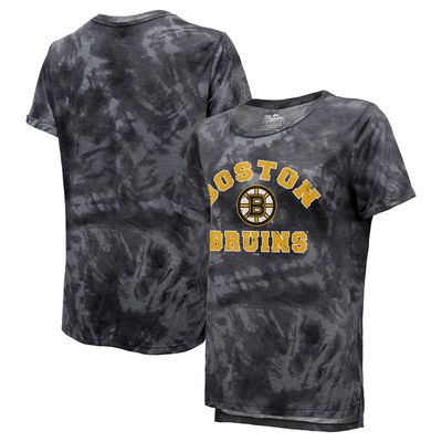 Women's Majestic Threads Black Boston Bruins Boyfriend Tie-Dye Tri-Blend T-Shirt