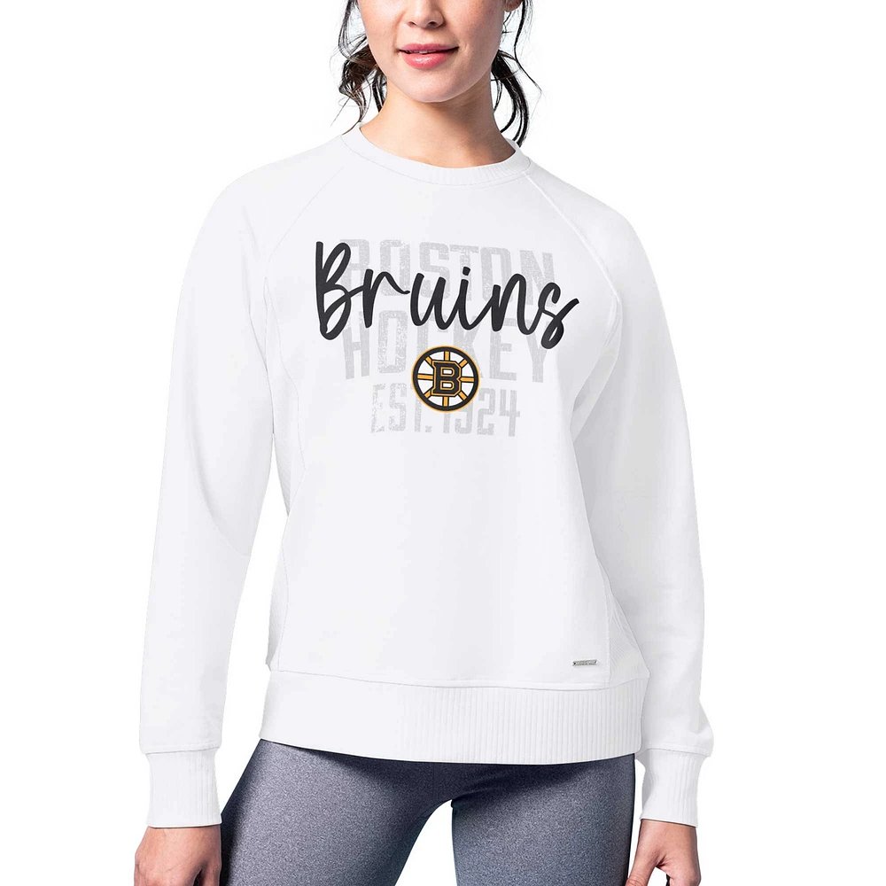 Women's MSX by Michael Strahan White Boston Bruins Millie Raglan Pullover Sweatshirt