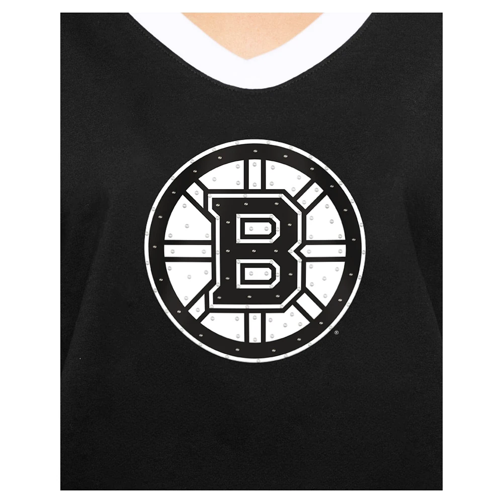 Women's New Era Black Boston Bruins Game Day Rhinestuds T-Shirt