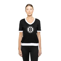 T-shirt noir New Era pour femme avec strass le jour du match des Bruins de Boston