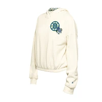 Women's New Era Cream Boston Bruins Glam Game Quarter-Zip Cropped Floral Hoodie Pullover