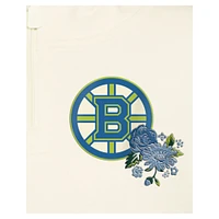 Women's New Era Cream Boston Bruins Glam Game Quarter-Zip Cropped Floral Hoodie Pullover