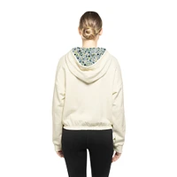 Women's New Era Cream Boston Bruins Glam Game Quarter-Zip Cropped Floral Hoodie Pullover