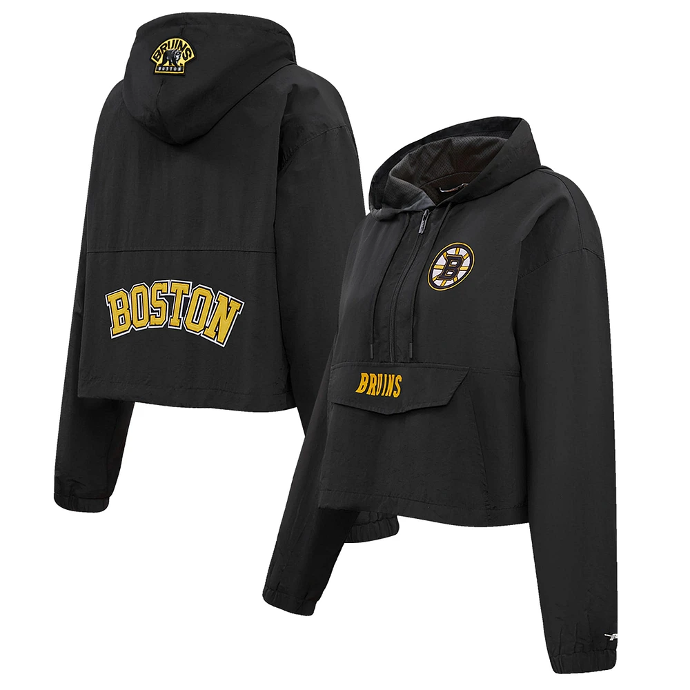 Coupe-vent court classique à demi-zip Pro Standard pour femmes, noir des Bruins de Boston