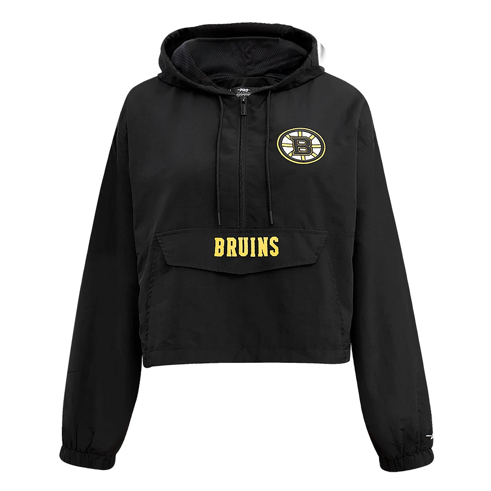 Coupe-vent court classique à demi-zip Pro Standard pour femmes, noir des Bruins de Boston